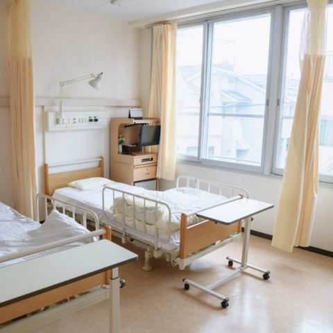 hospital room with curtains