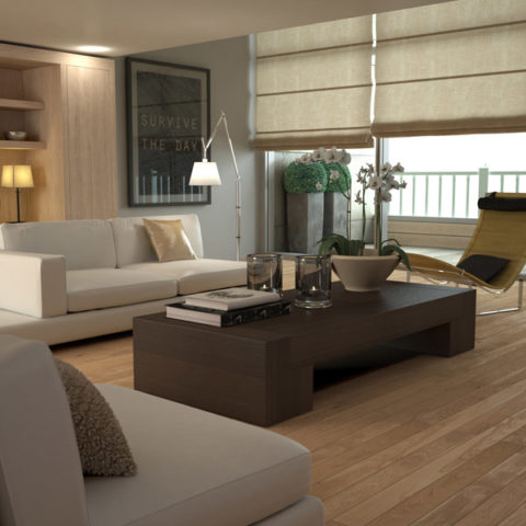 folded shades in living room